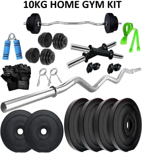 10KG Home Gym Set | Home Gym Equipments | Home Gym with 3ft Curl Rod   One Pair Dumbbell Rods | Home Gym Combo | PVC Weight Plates | Exercise Set | Home Gym Kit with Accessories