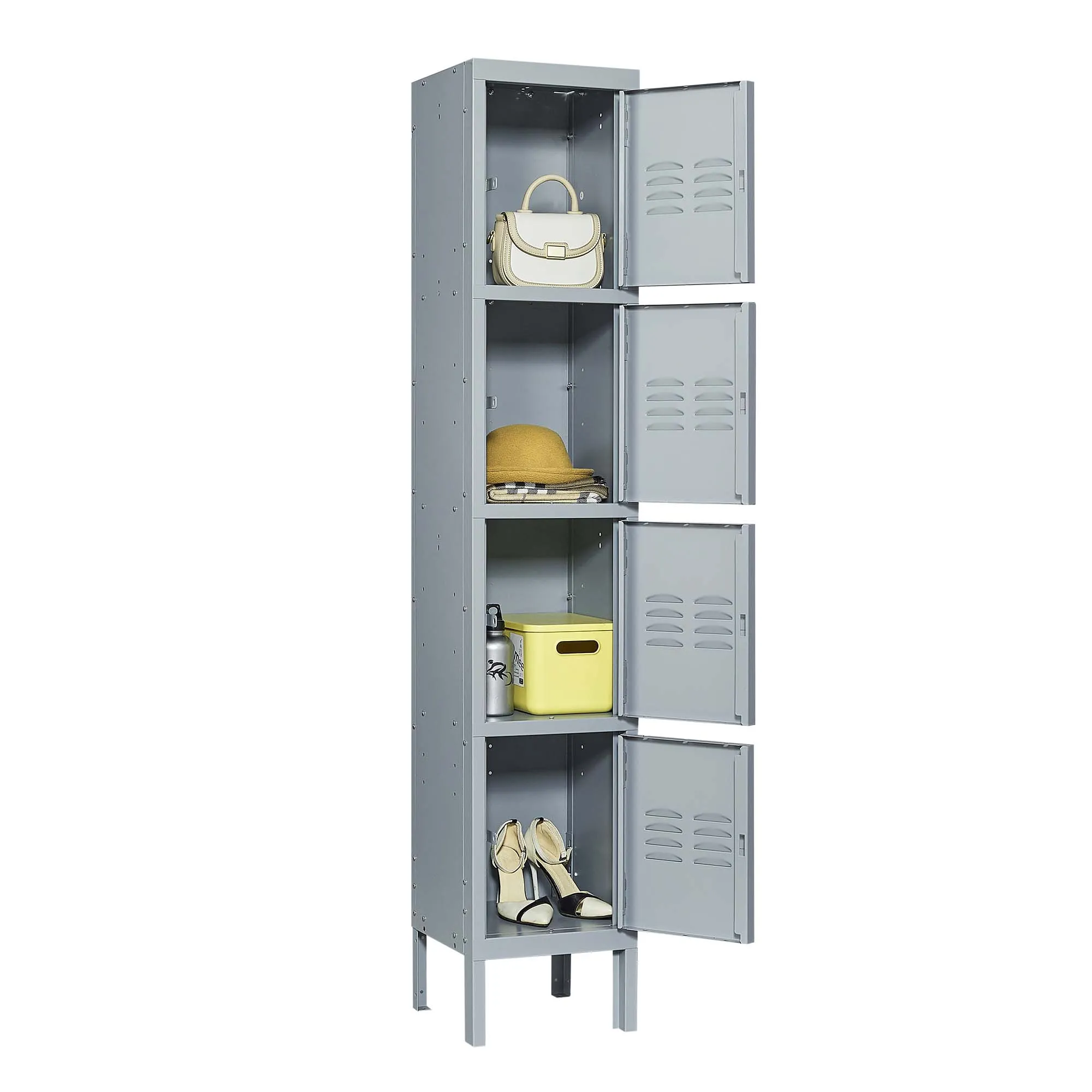 4 Door 66"H Metal Lockers With Lock, Storage Cabinet for Home Gym, Office, School, Garage - Gray