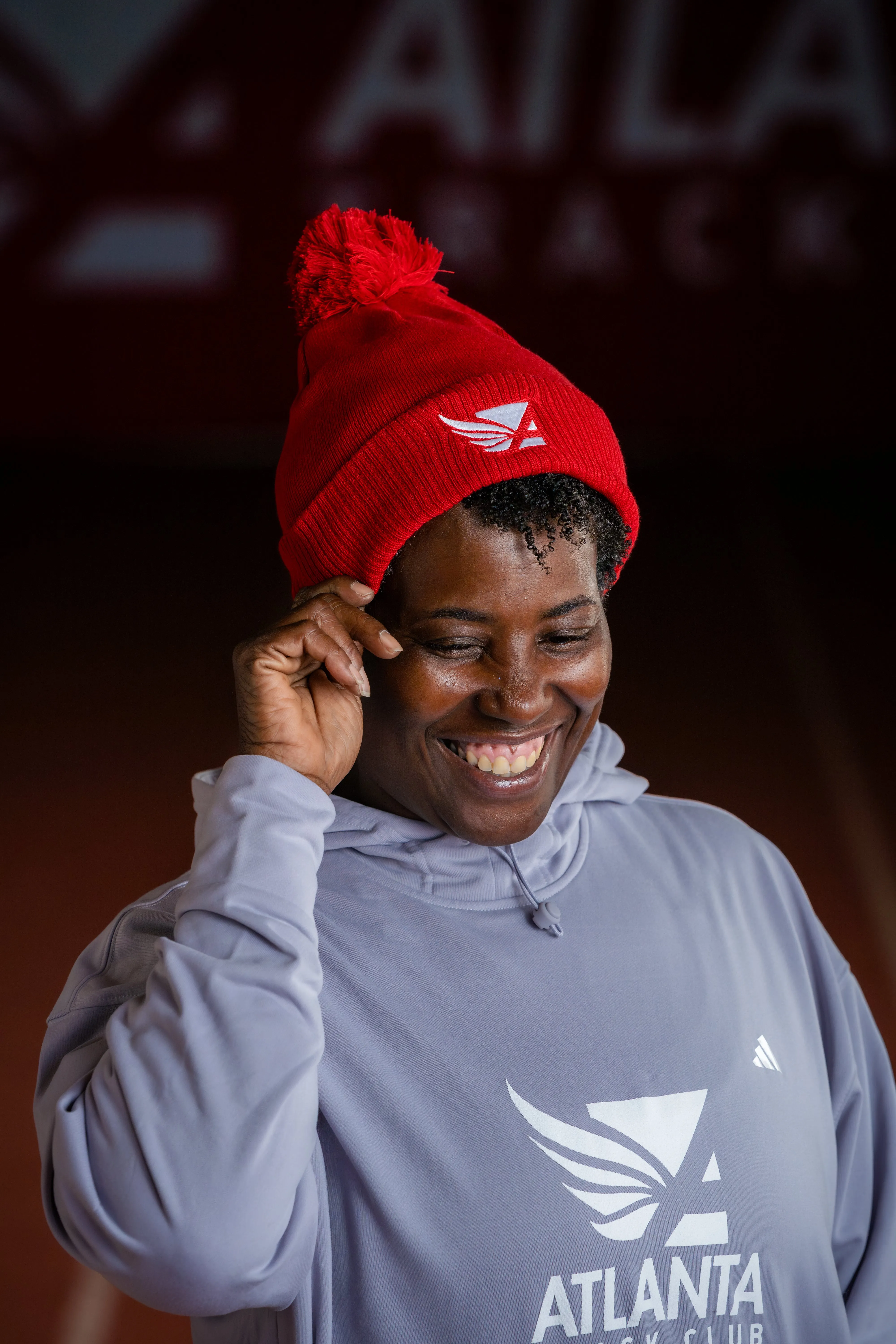 adidas Red Cuffed Pom Pom Beanie