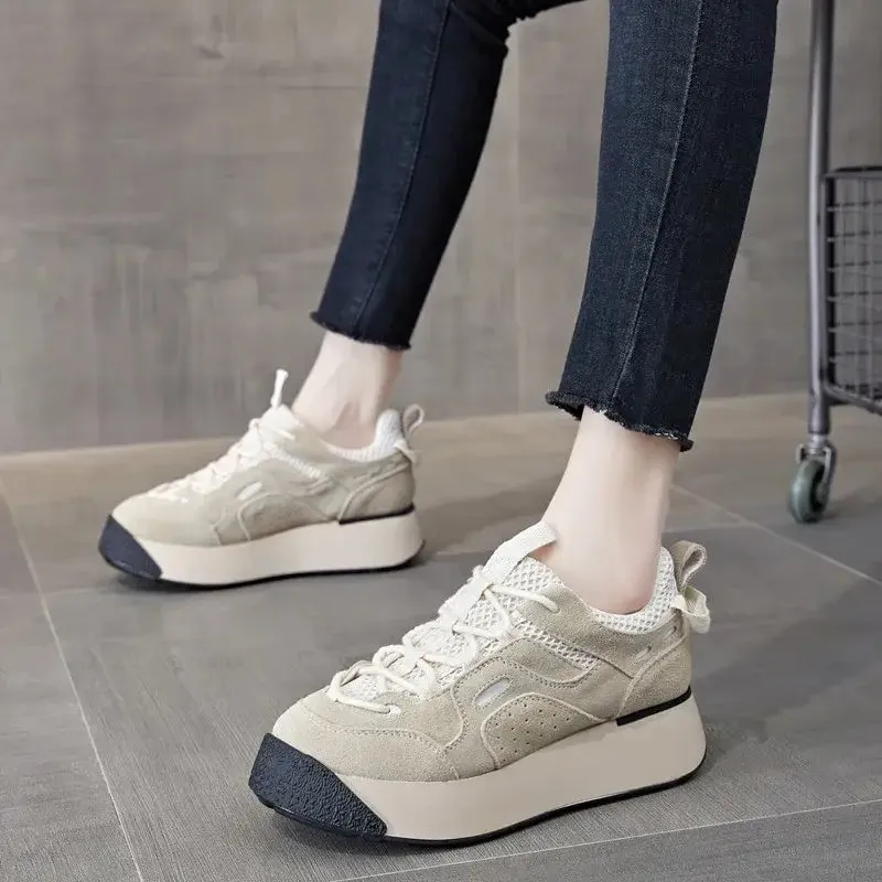 Aesthetic Platform Thick Sole Lace Up Sneakers