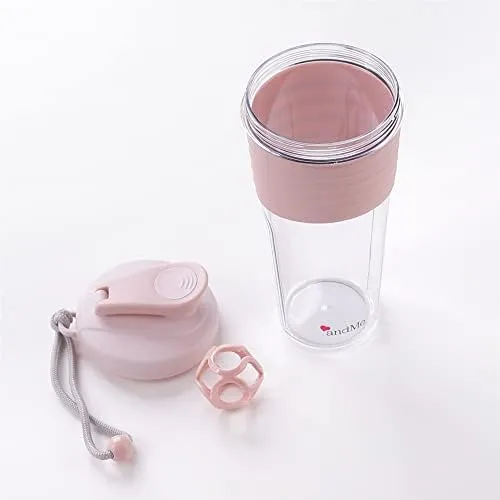 & ME andMe Protein Shaker Bottle - 700 ml with silicone sleeve| Shaker for Pre-Post Workout Supplement Protein Shake Gym Sipper (Pink Color) (Grey & Pink Color)