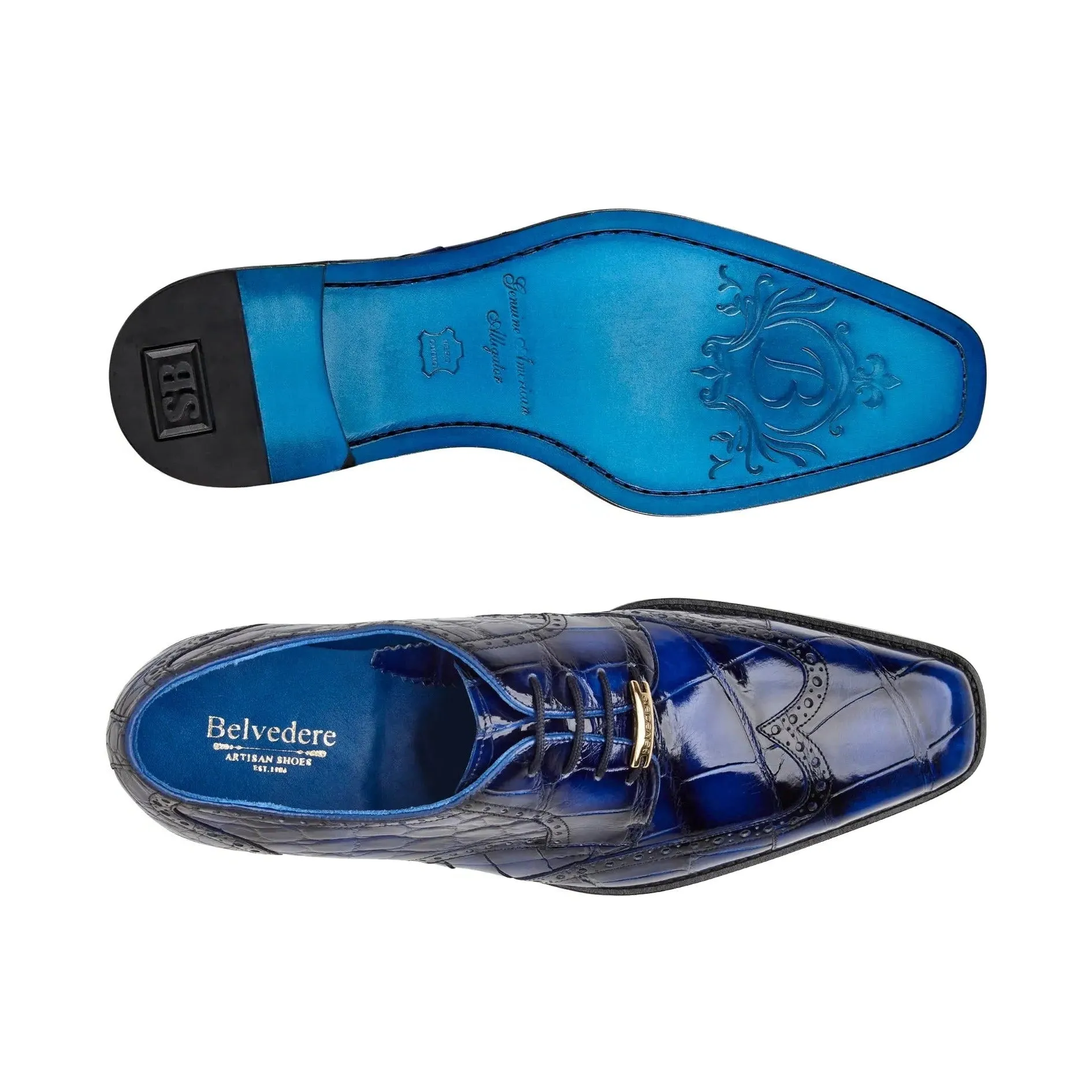 Belvedere Santo in Antique Blue Alligator Oxfords