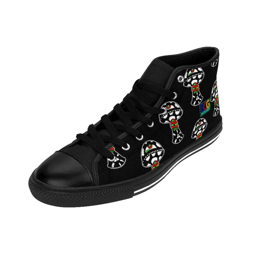 Black and White Skull Shroom Men's High-top Sneakers