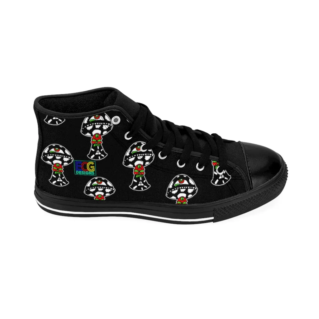 Black and White Skull Shroom Men's High-top Sneakers