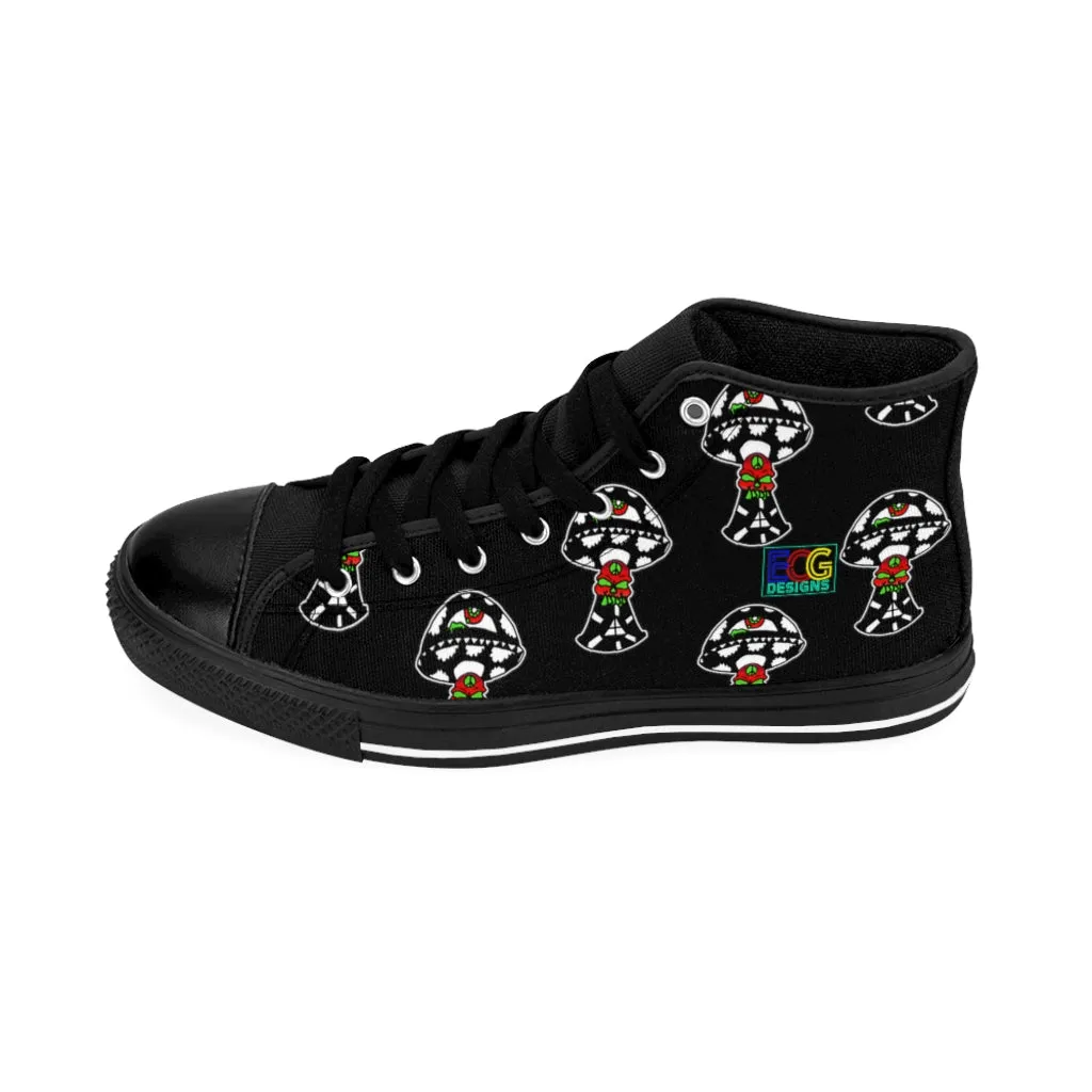 Black and White Skull Shroom Men's High-top Sneakers