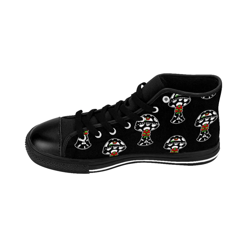 Black and White Skull Shroom Men's High-top Sneakers