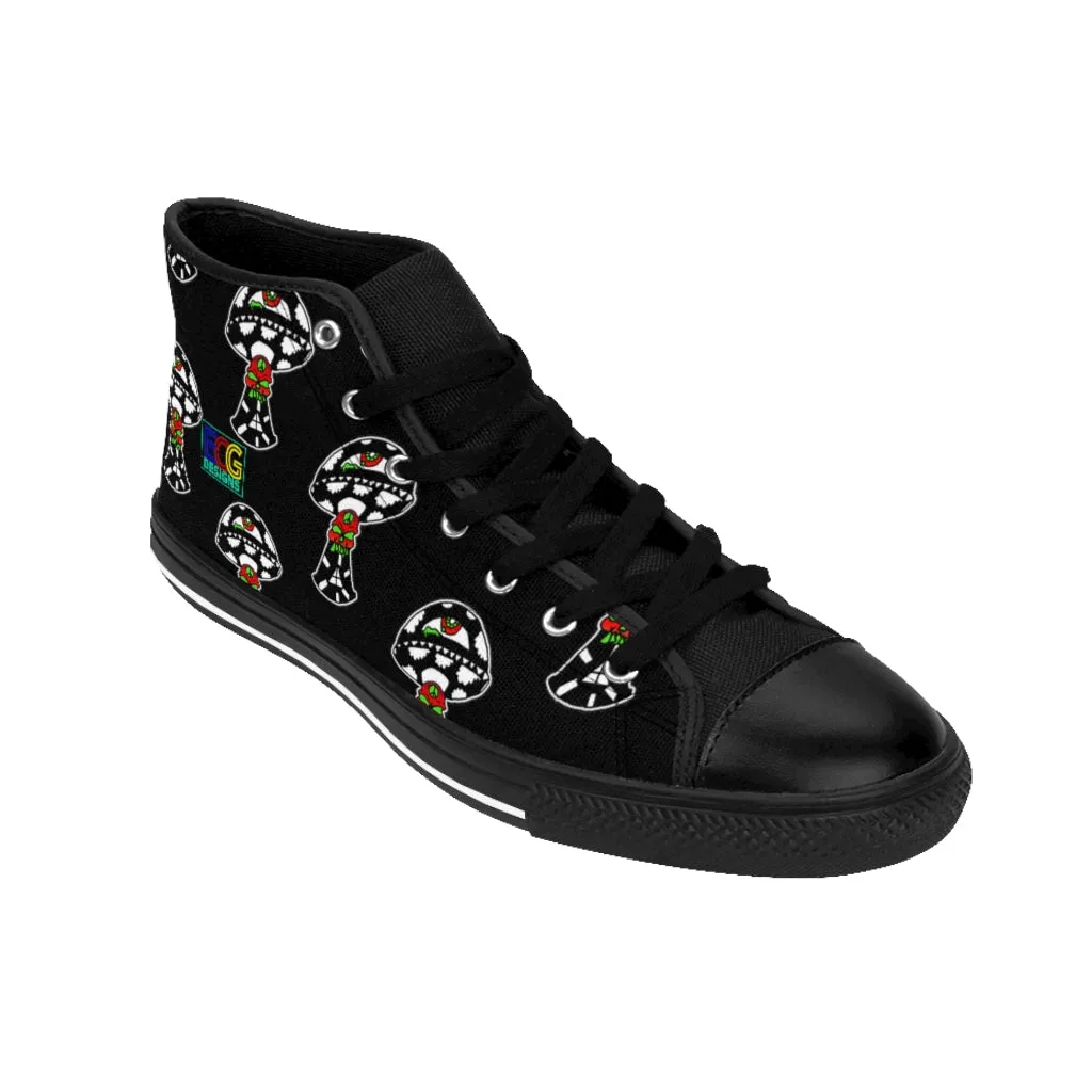 Black and White Skull Shroom Men's High-top Sneakers