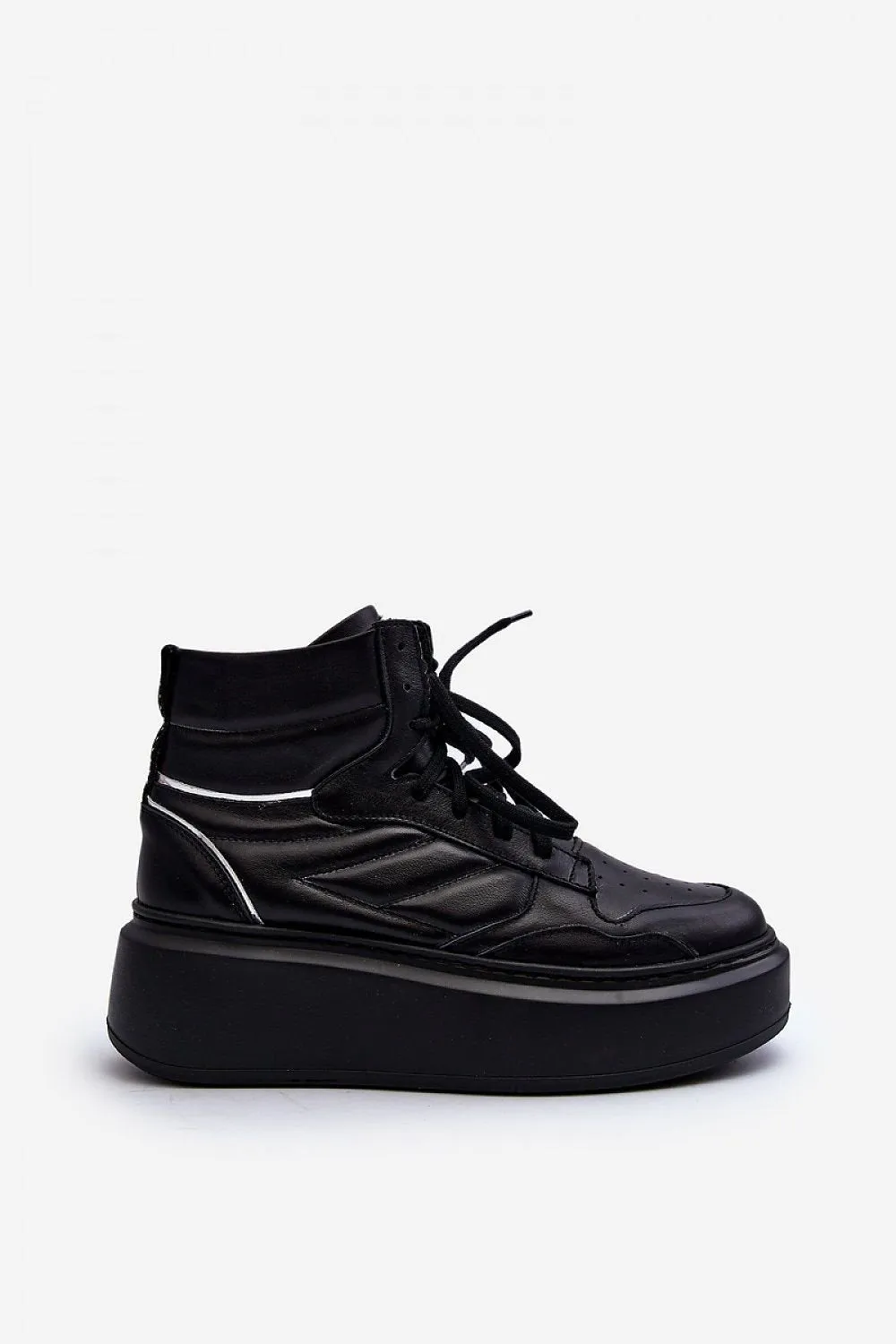 Black Natural Leather High Platform Sneakers