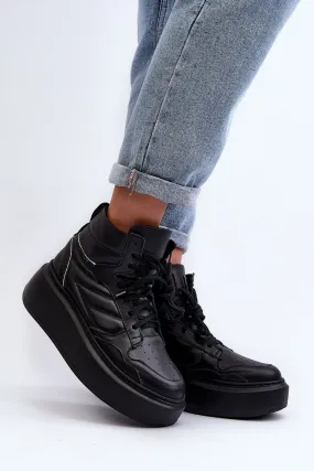 Black Natural Leather High Platform Sneakers