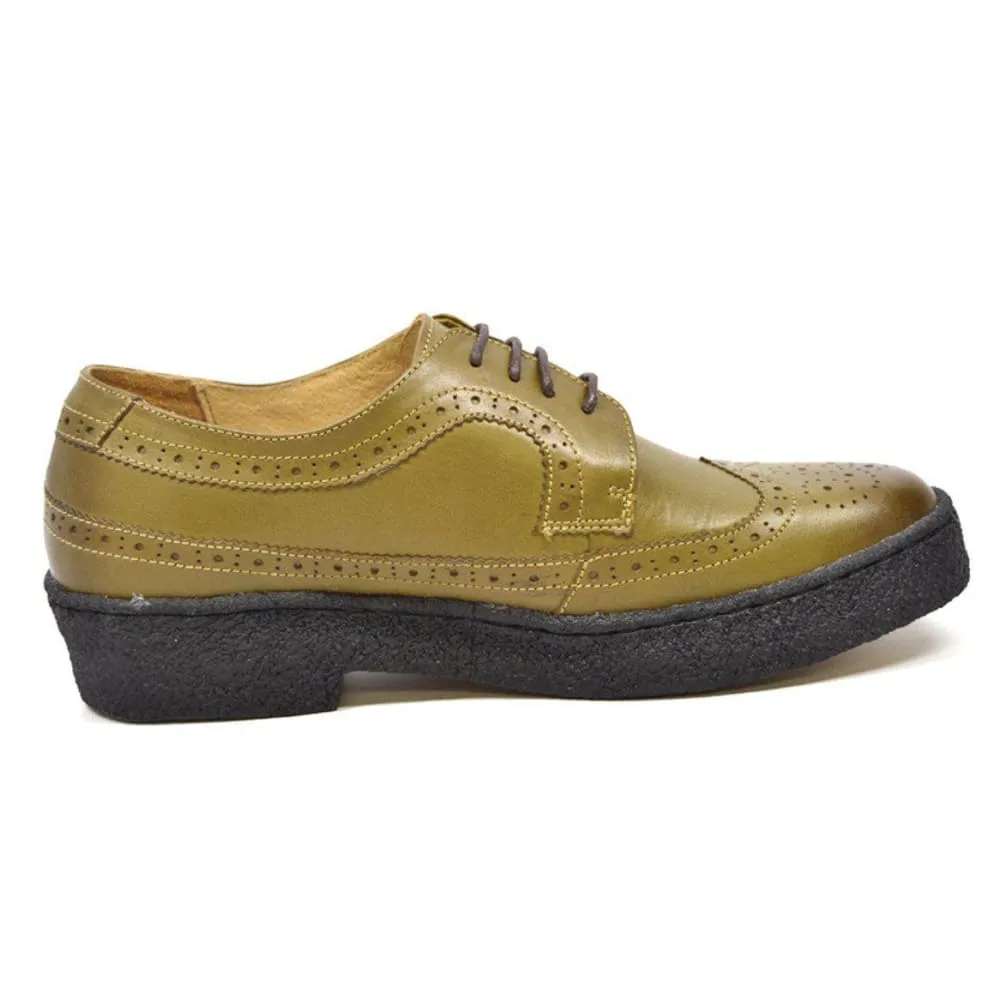 British Walkers Playboy Originals Wingtip Low Cut Men's Olive Leather Oxfords