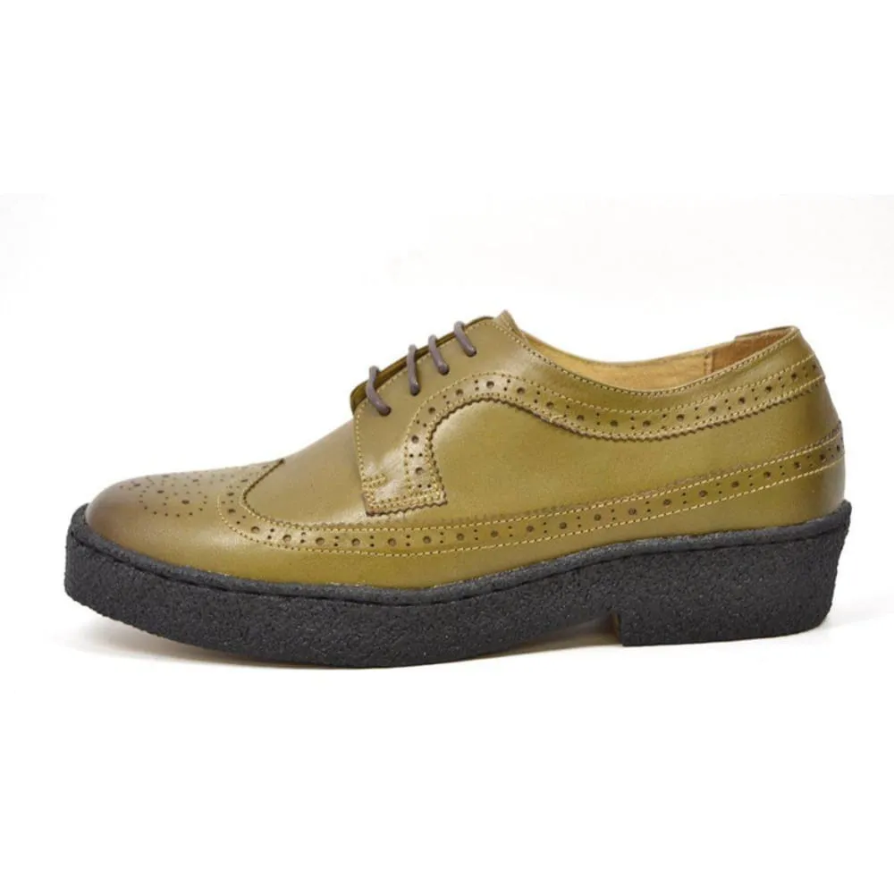 British Walkers Playboy Originals Wingtip Low Cut Men's Olive Leather Oxfords