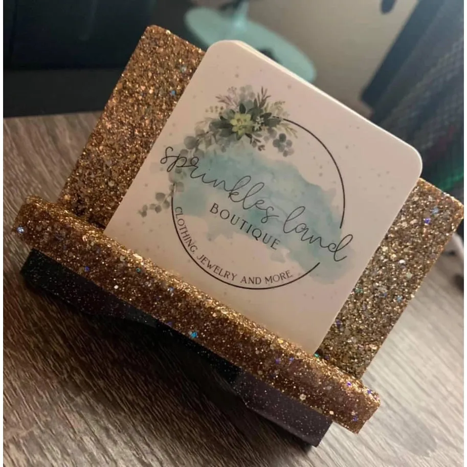 Business Card Holder Glitter Resin *Rose Gold*