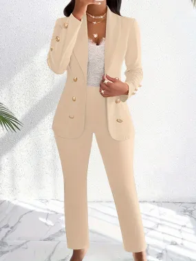 Chic Double Breasted Pantsuit Slim Fit Office Essential- By Lustmia