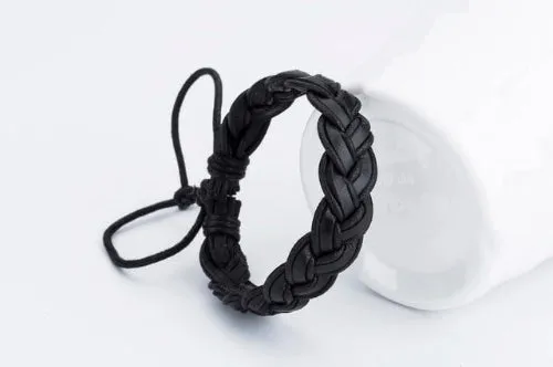 Classy Men Black Leather Braided Bracelet