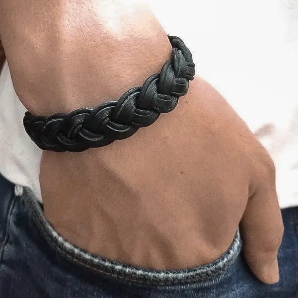 Classy Men Black Leather Braided Bracelet