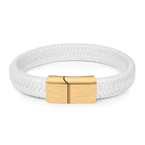 Classy Men White & Gold Braided Leather Bracelet