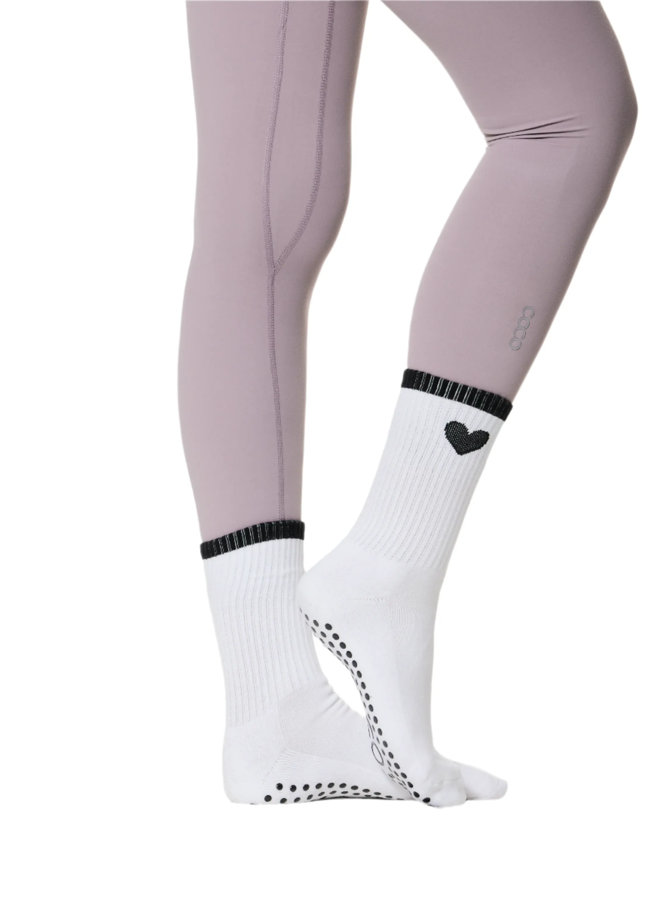 COCO Heart Grip Socks - White with Black