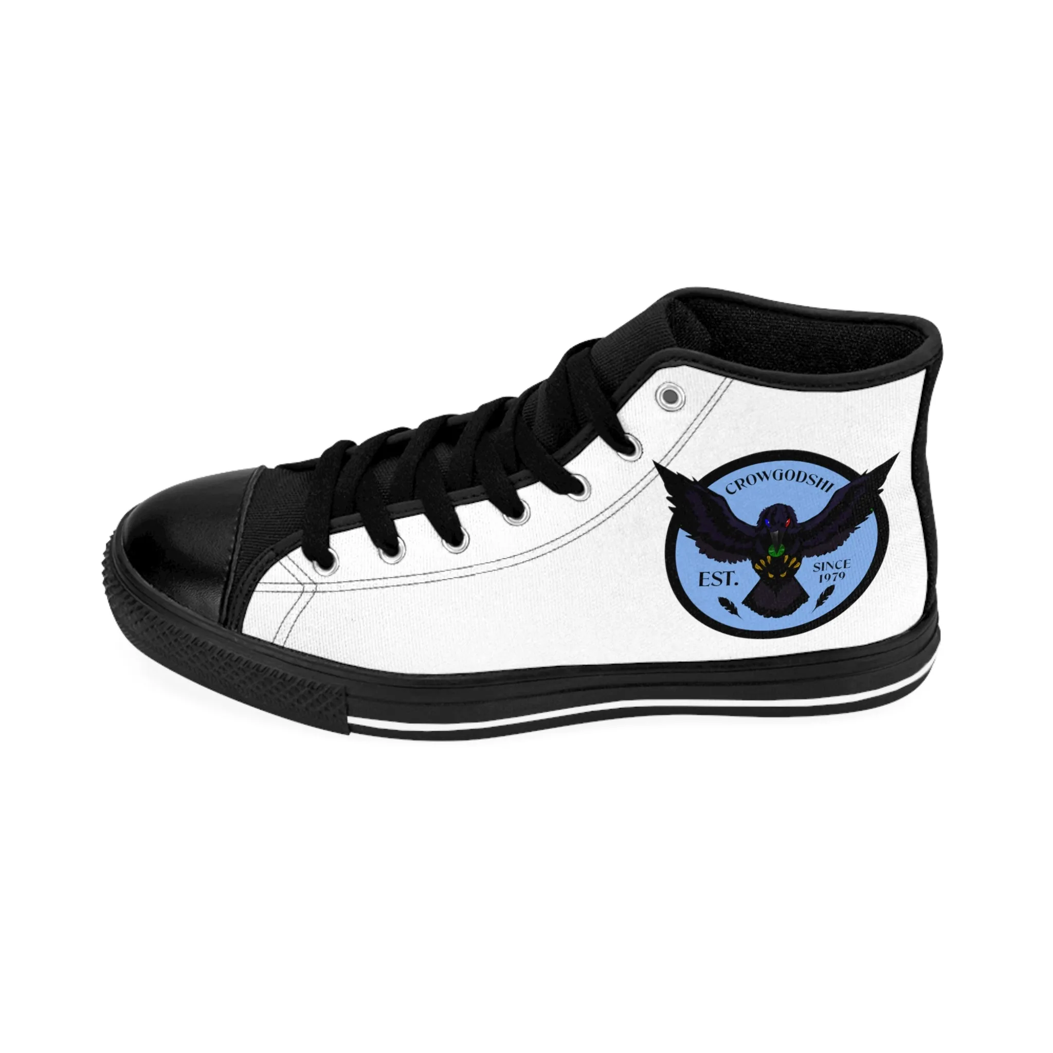 Crowgodshi 2nd Gen. High-Tops, White on White w/ CAROLINA BLUE LOGO