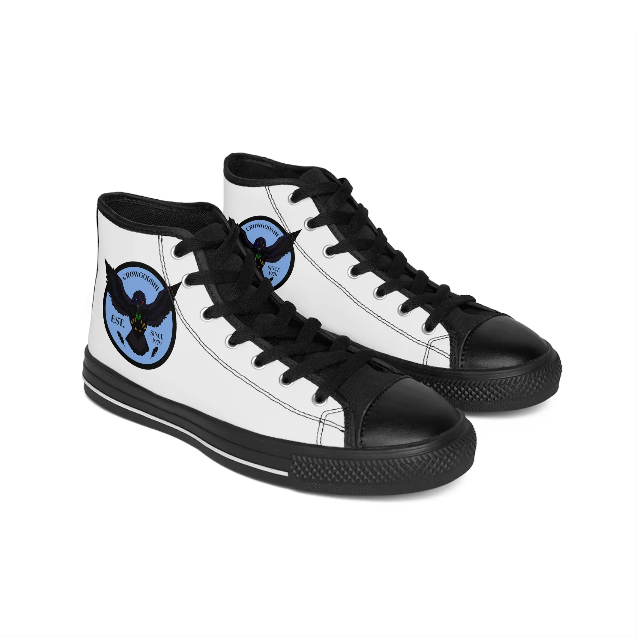 Crowgodshi 2nd Gen. High-Tops, White on White w/ CAROLINA BLUE LOGO