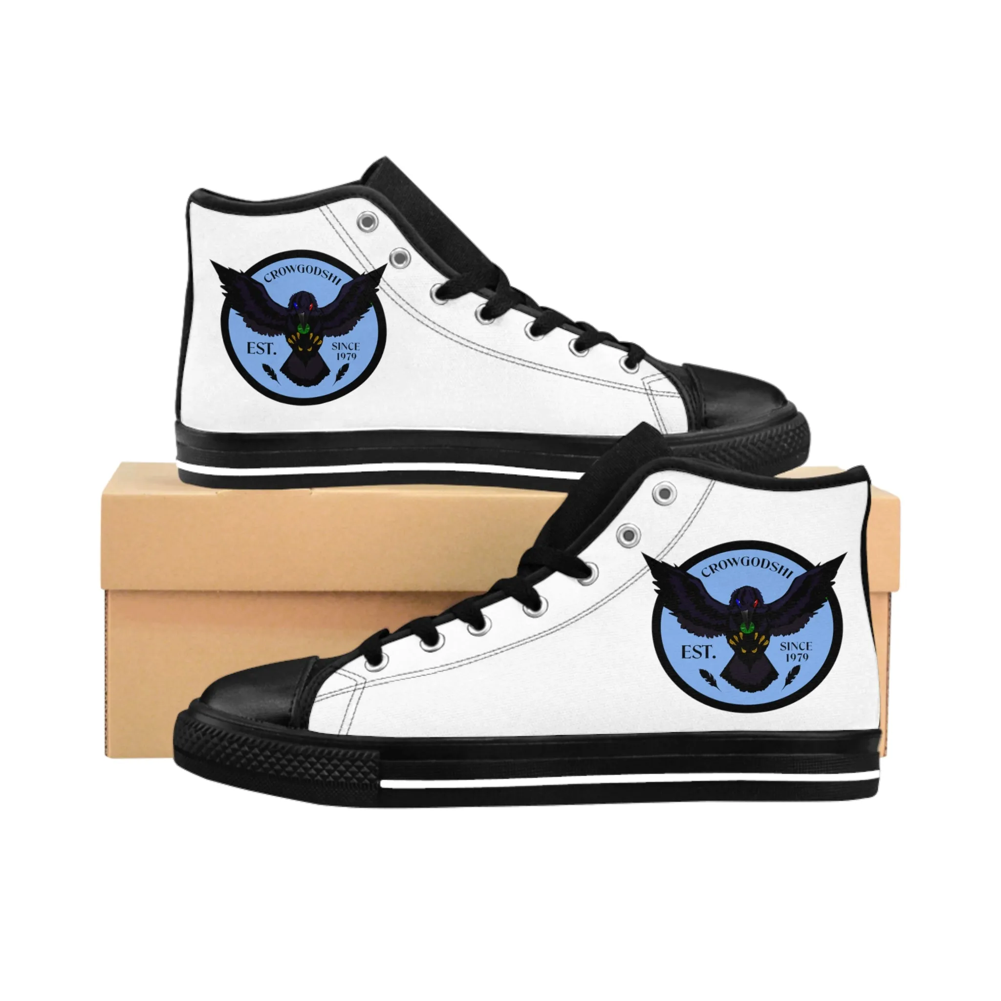 Crowgodshi 2nd Gen. High-Tops, White on White w/ CAROLINA BLUE LOGO