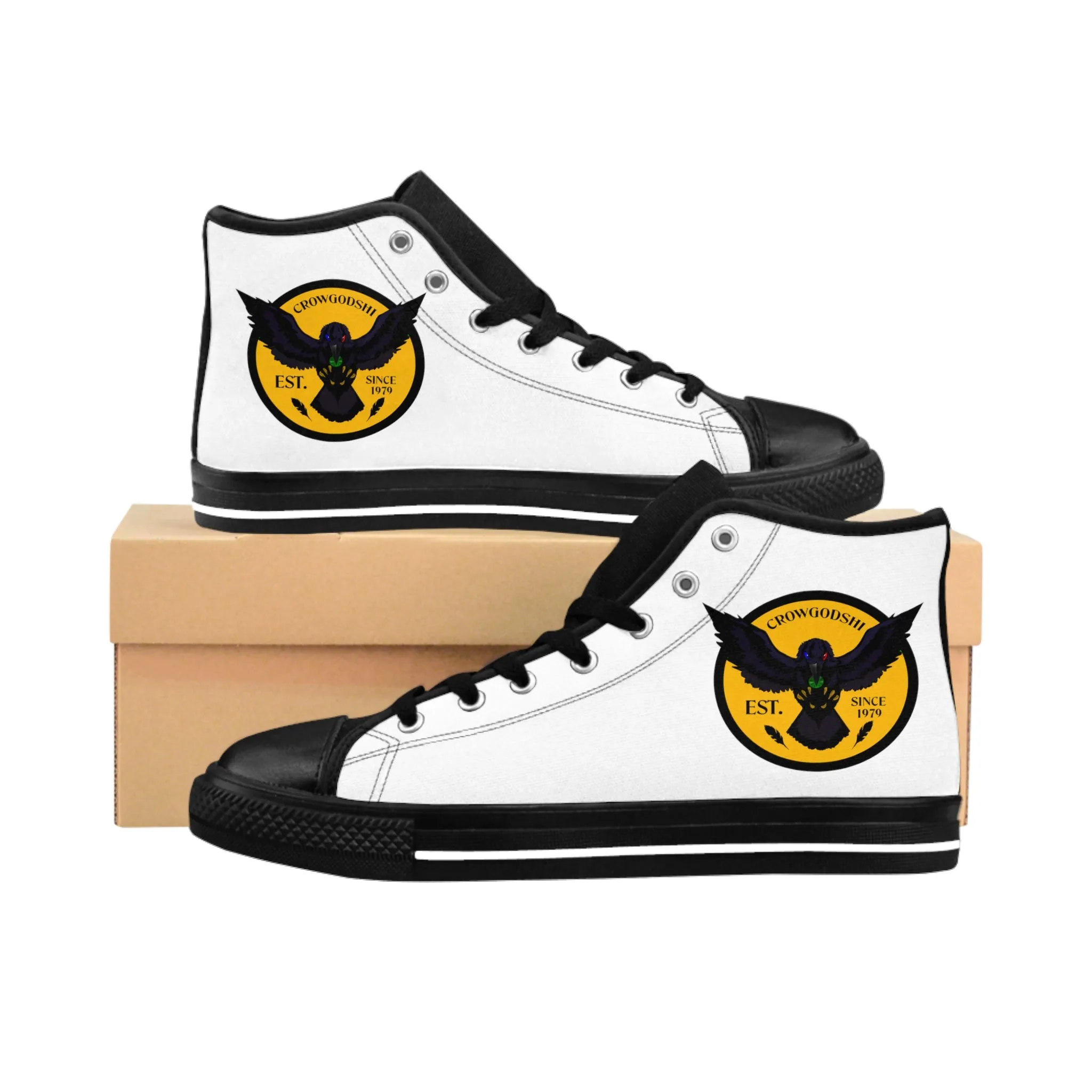 Crowgodshi 2nd Gen. High-Tops, White on White w/ GOLD LOGO