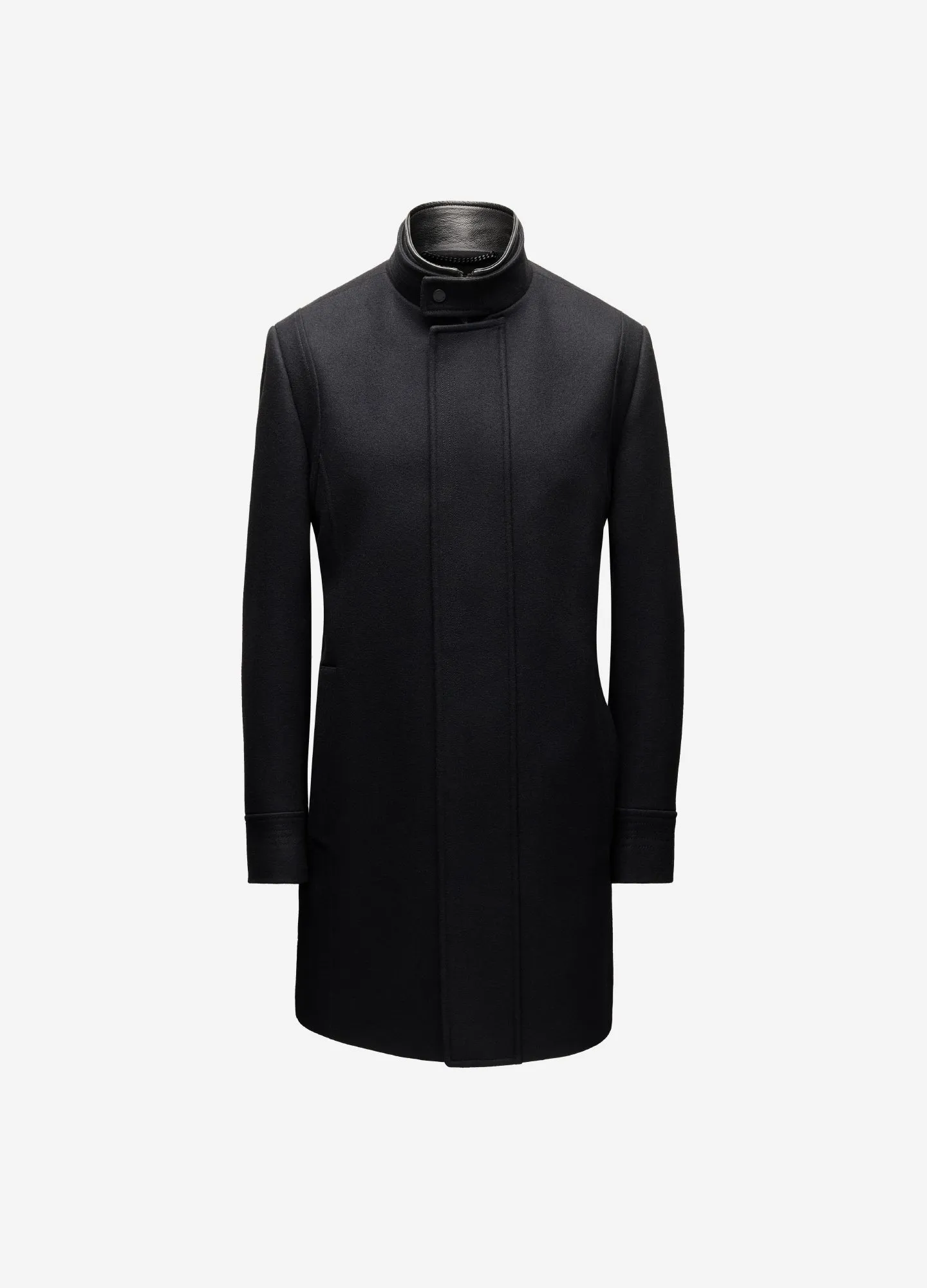 Double Collar Melton Coat Black