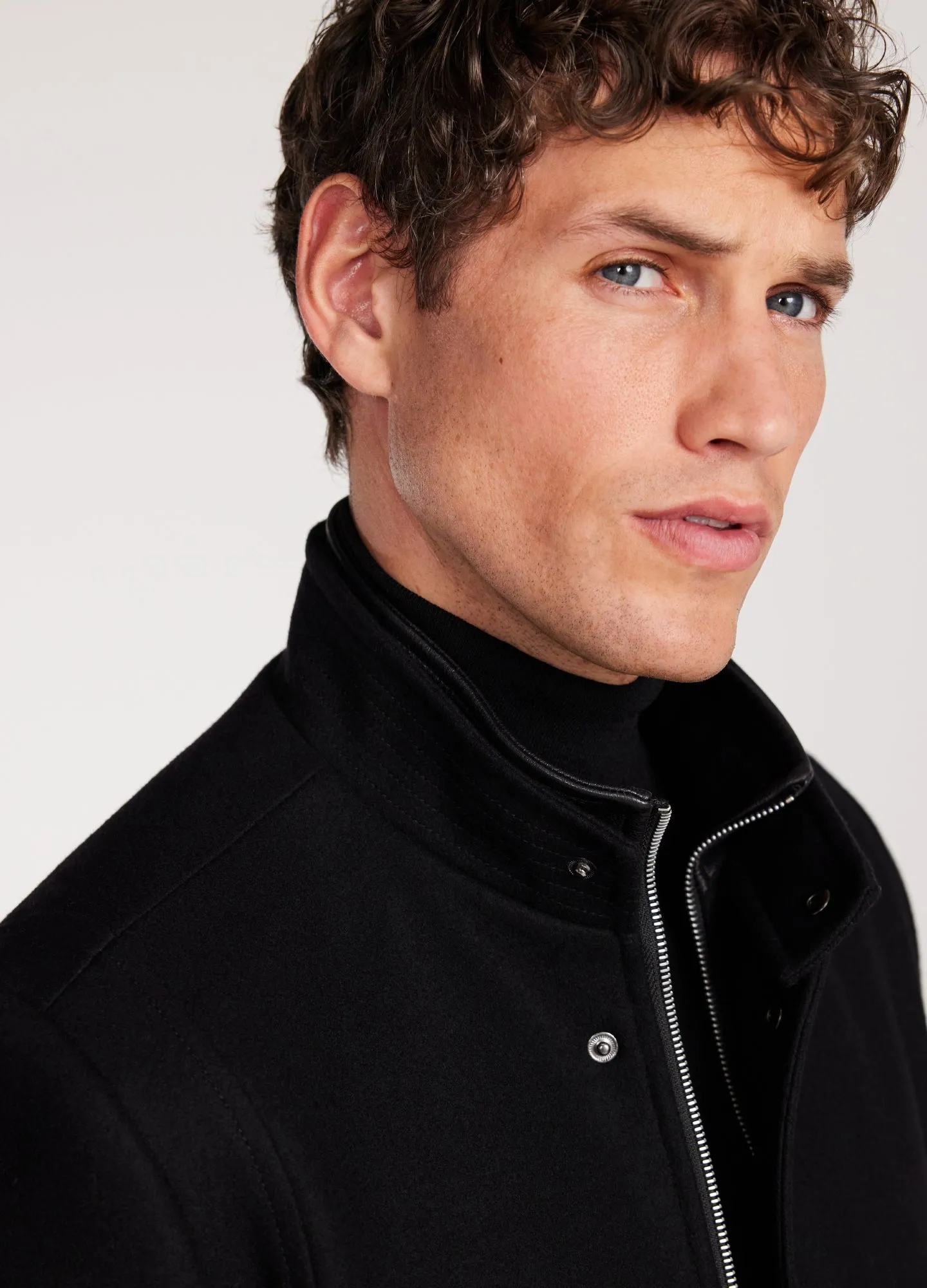 Double Collar Melton Coat Black