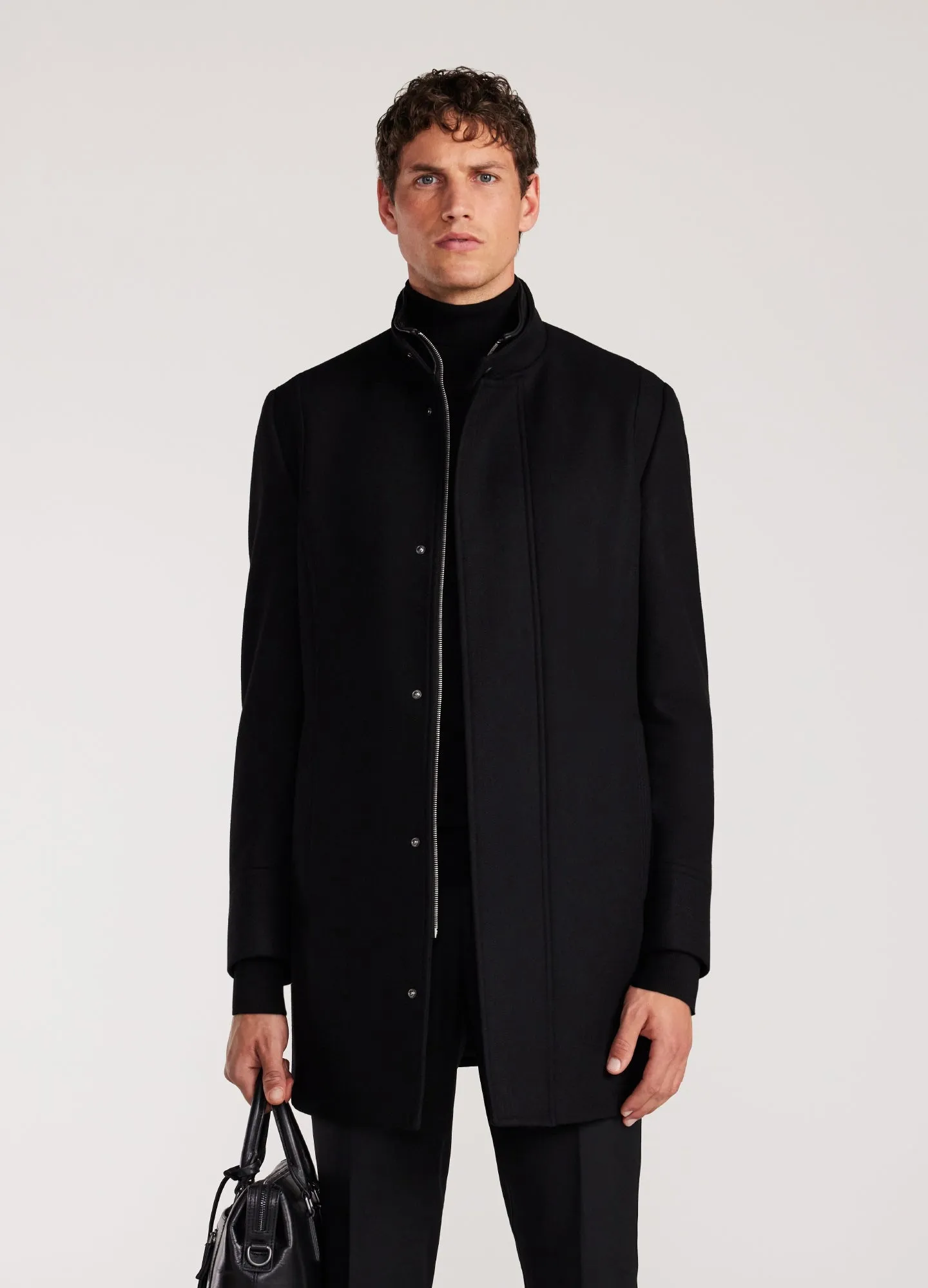 Double Collar Melton Coat Black