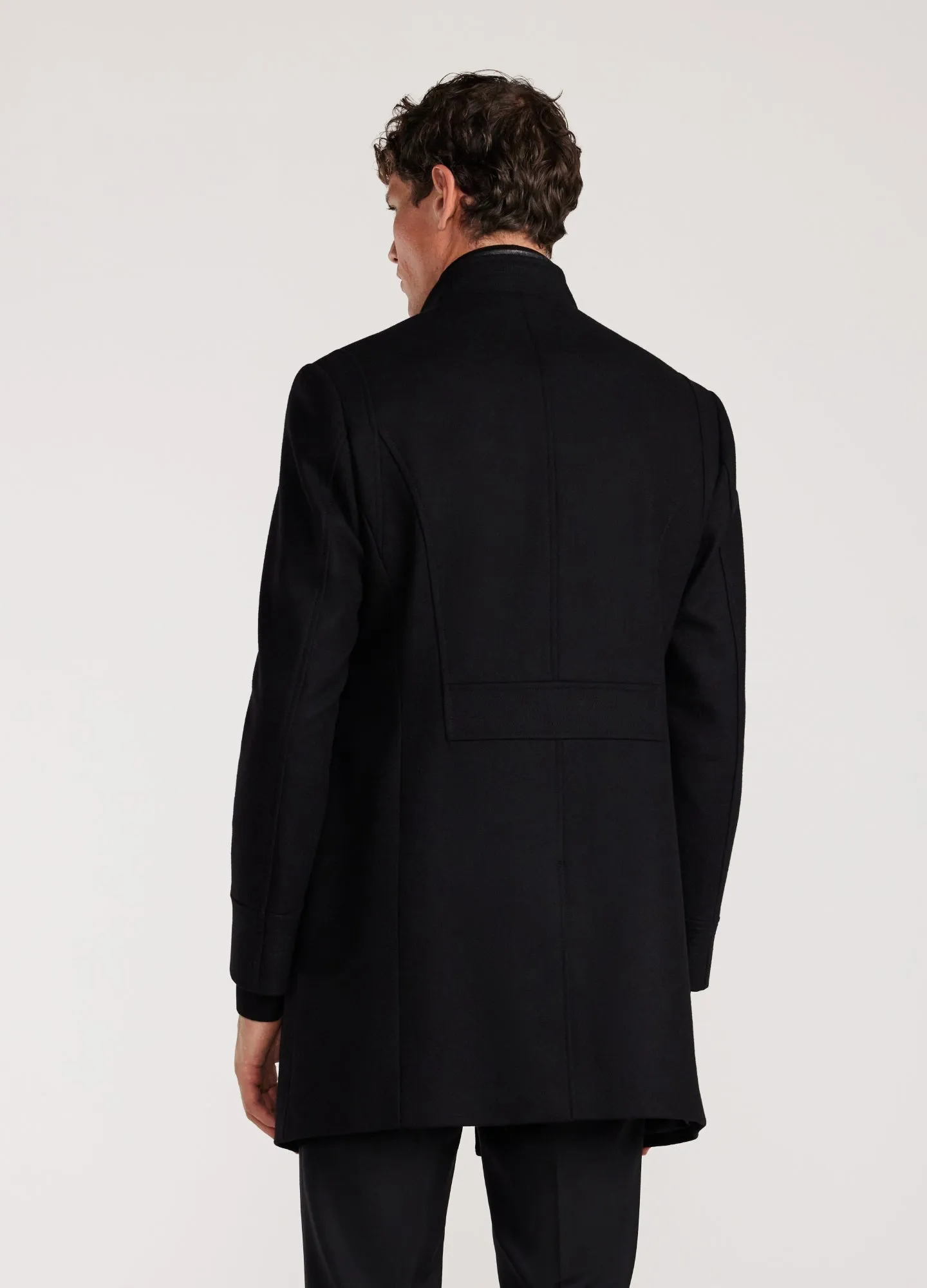 Double Collar Melton Coat Black