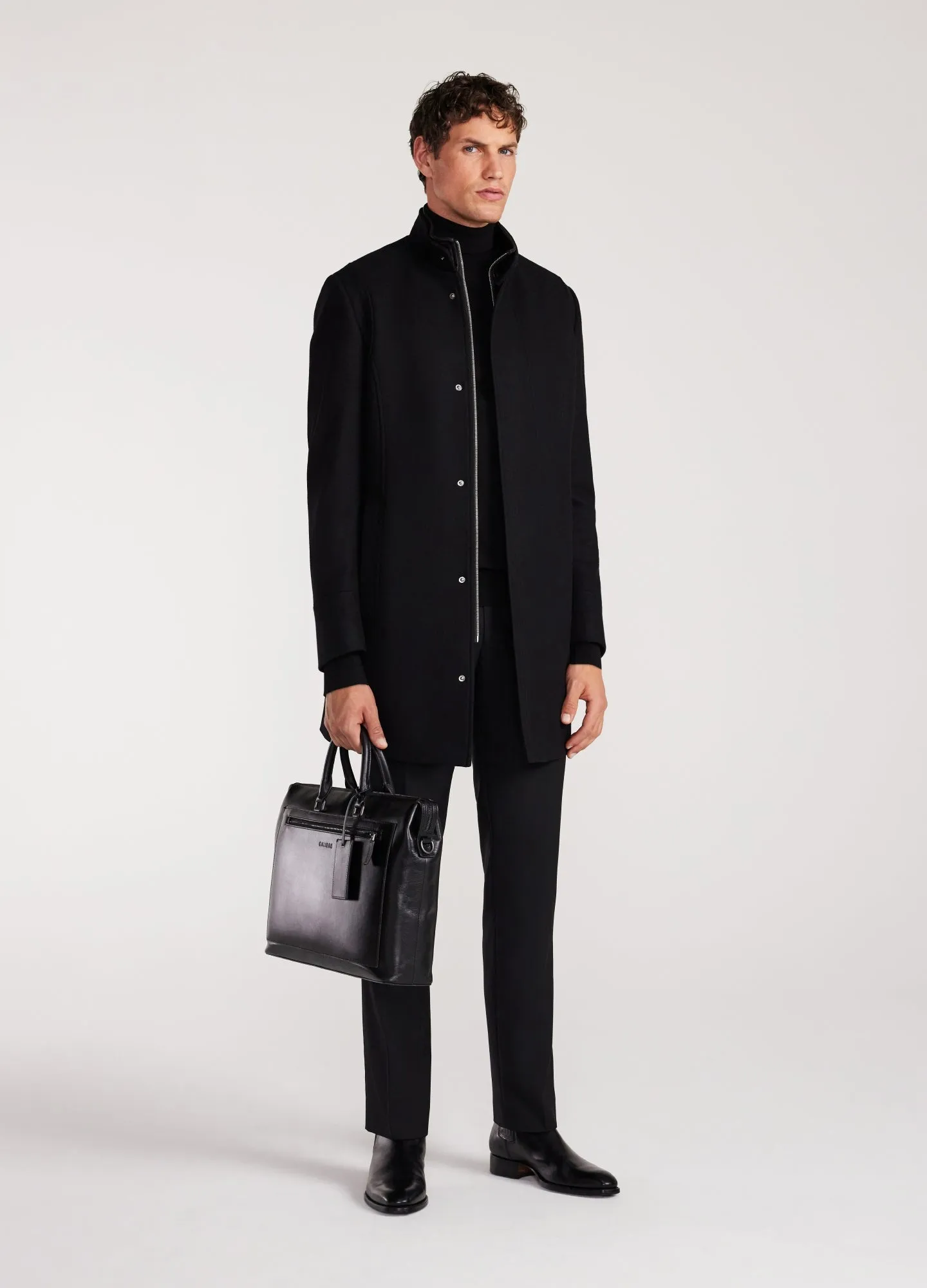 Double Collar Melton Coat Black