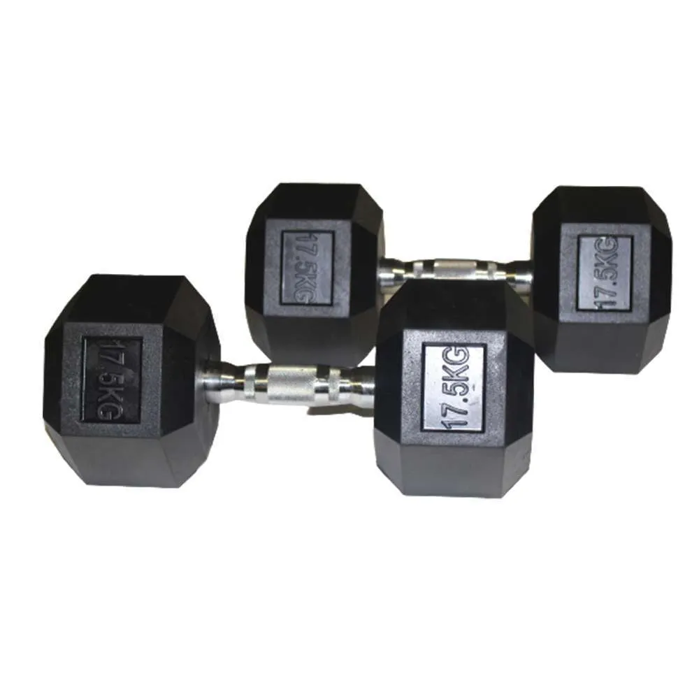 Dumbbells Rubber Coated Hexagon 17.5kg