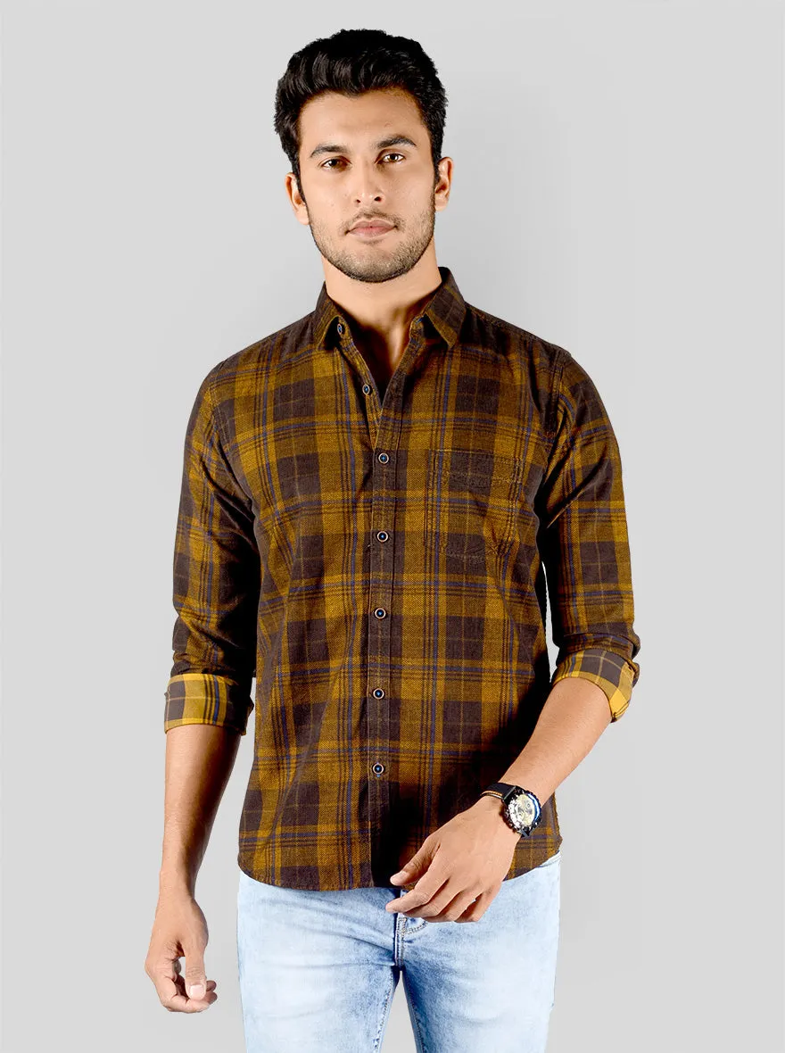 Golden Brown Checked Slim Fit Casual Shirt | JadeBlue