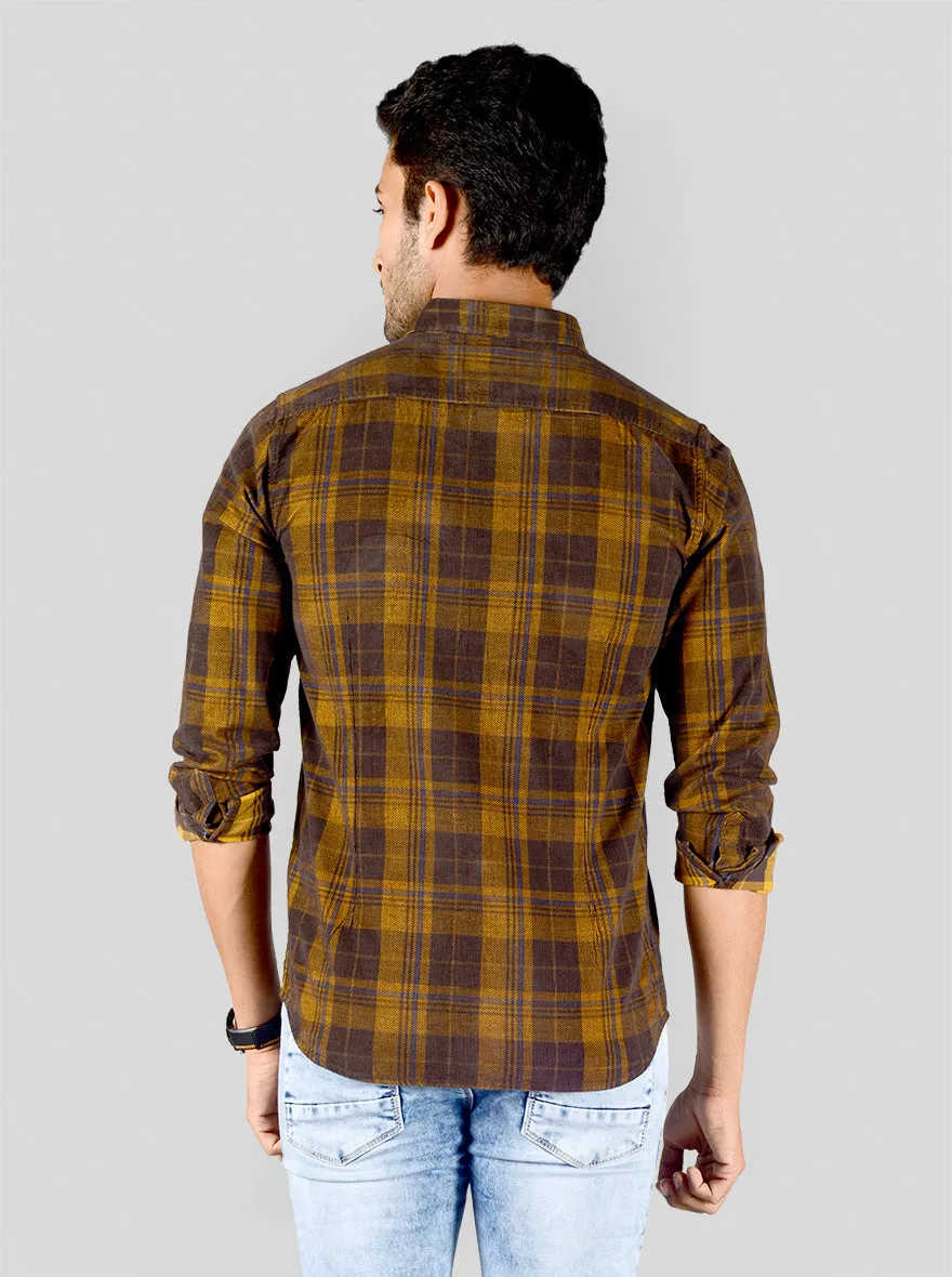 Golden Brown Checked Slim Fit Casual Shirt | JadeBlue