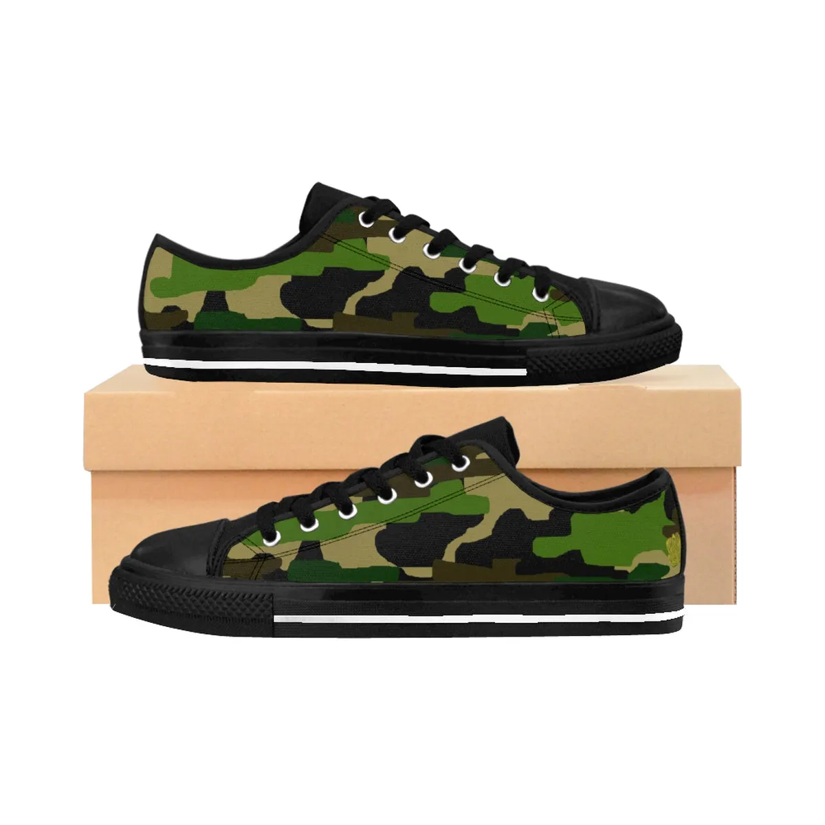 Green Camo Men's Sneakers, Best Camouflage Military Army Running Low Top Sneakers Shoes (US Size 7-14)