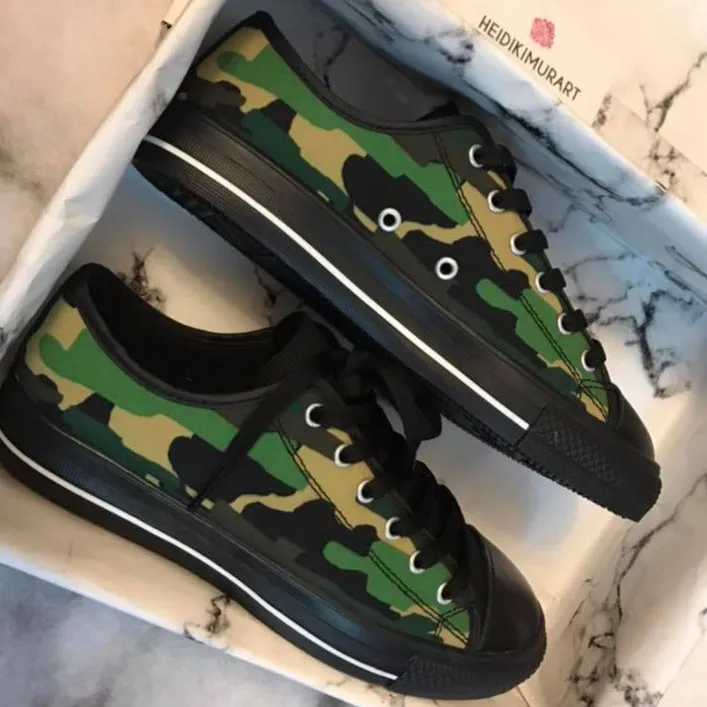 Green Camo Men's Sneakers, Best Camouflage Military Army Running Low Top Sneakers Shoes (US Size 7-14)