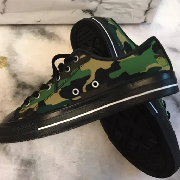 Green Camo Men's Sneakers, Best Camouflage Military Army Running Low Top Sneakers Shoes (US Size 7-14)