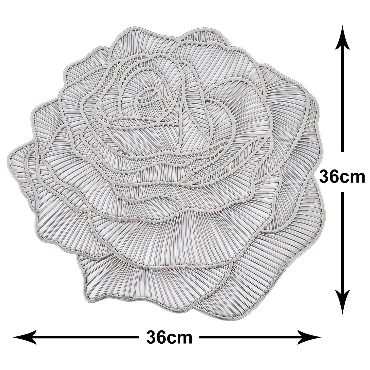 Heart Home Rose Design Soft Leather Table Mats, Dining Table Mats, Set of 4 (Silver)-50HH01297