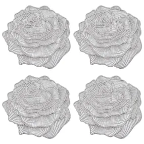 Heart Home Rose Design Soft Leather Table Mats, Dining Table Mats, Set of 4 (Silver)-50HH01297