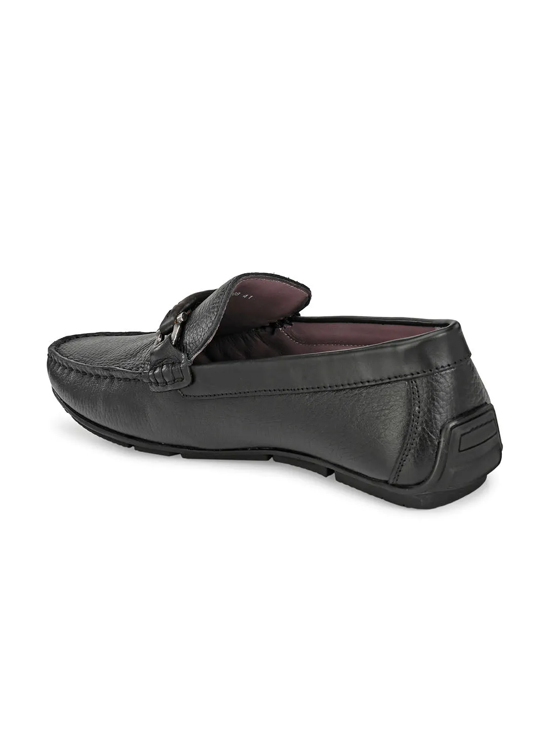 Hitz Men's Black Leather Slip-On Casual Loafer Shoes