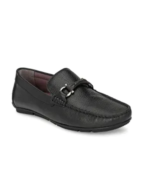 Hitz Men's Black Leather Slip-On Casual Loafer Shoes