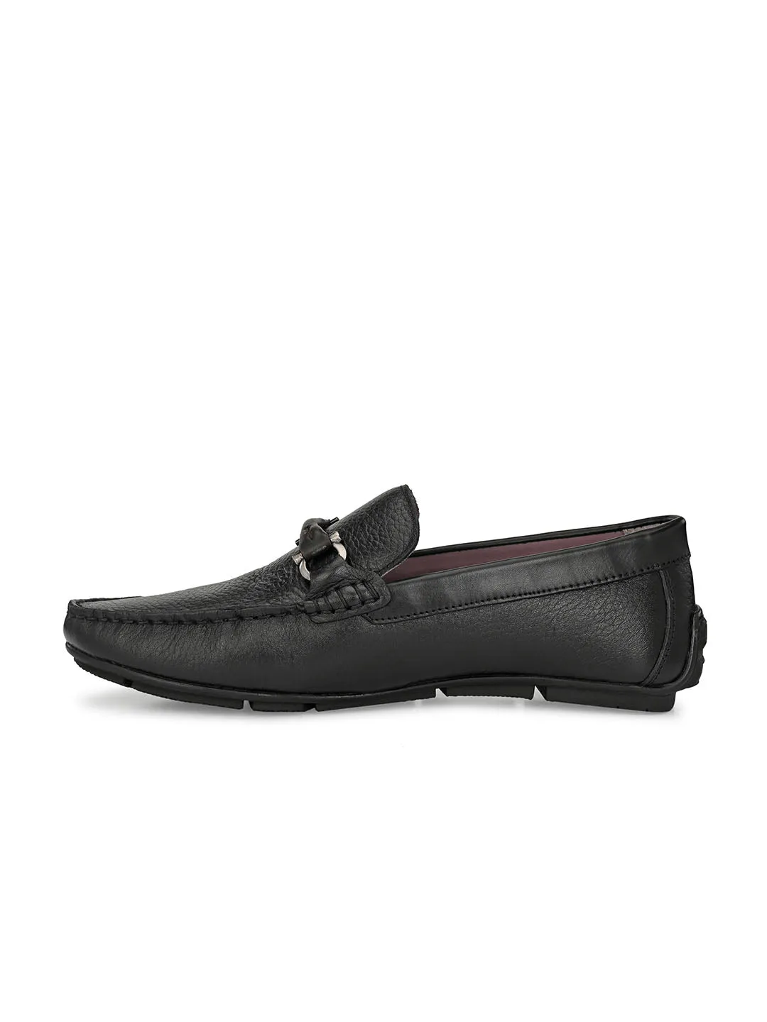 Hitz Men's Black Leather Slip-On Casual Loafer Shoes