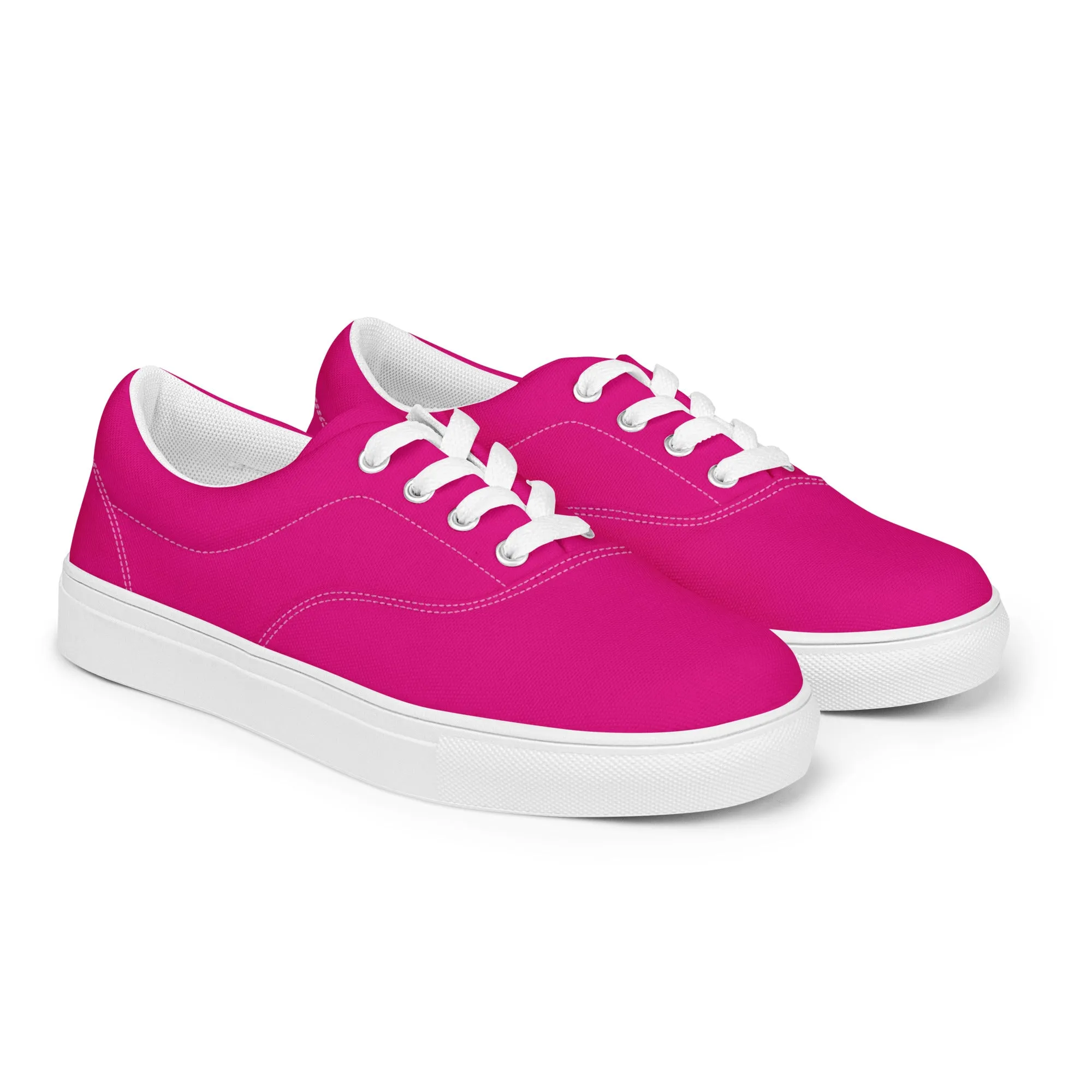 Hot Pink Men's Sneakers, Solid Hot Pink Color Best Premium Designer Men’s Lace-up Canvas Shoes  (US Size: 5-13)