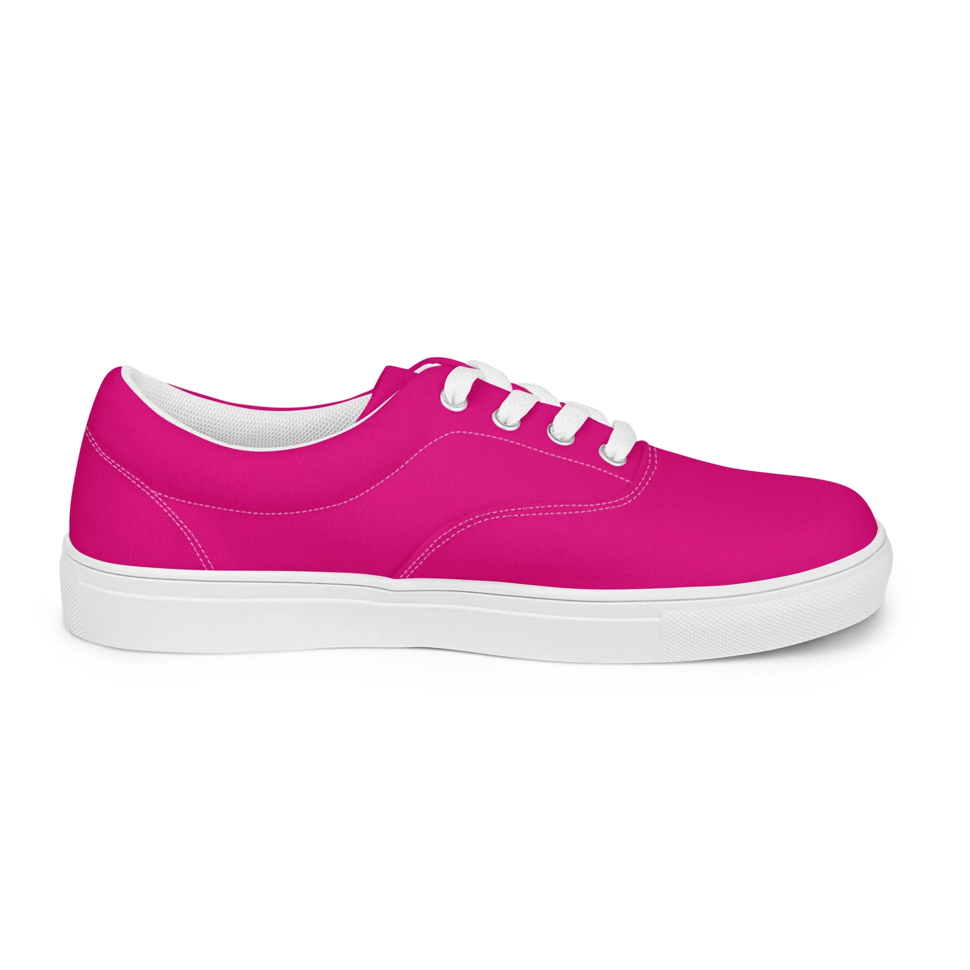 Hot Pink Men's Sneakers, Solid Hot Pink Color Best Premium Designer Men’s Lace-up Canvas Shoes  (US Size: 5-13)