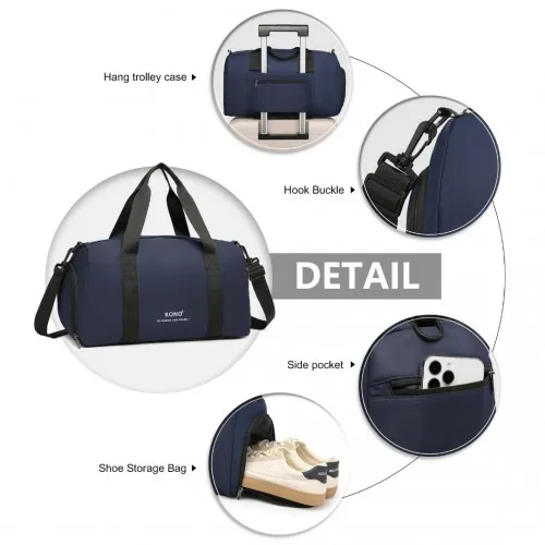 Kono Waterproof Duffel Bag - Lightweight Sports Gym Bag With Shoes Compartment - Navy