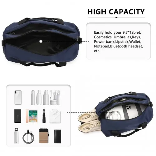 Kono Waterproof Duffel Bag - Lightweight Sports Gym Bag With Shoes Compartment - Navy