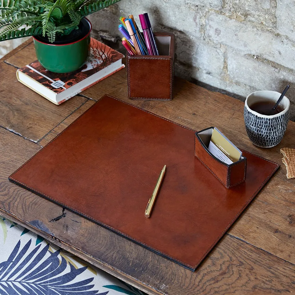 Leather Bureau Desk Set - Three Matching Essentials