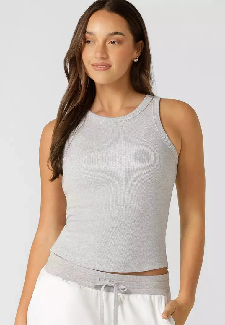 Lorna Jane Basics Rib Tank - Light Grey Marl