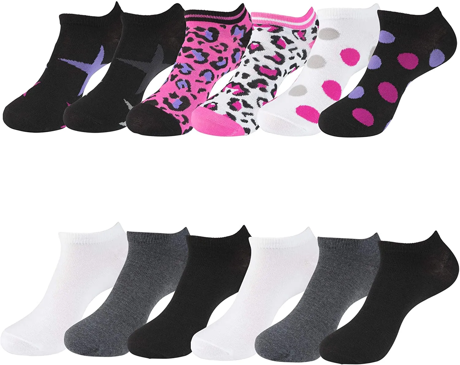 Low Cut No-Show Ankle Socks, Value Pack of 12 Pairs, Shoe Size 4 – 10