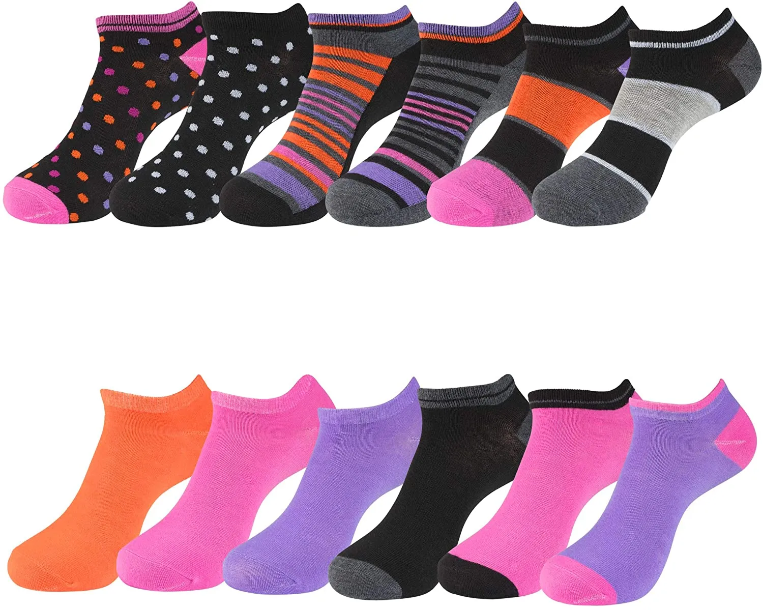 Low Cut No-Show Ankle Socks, Value Pack of 12 Pairs, Shoe Size 4 – 10