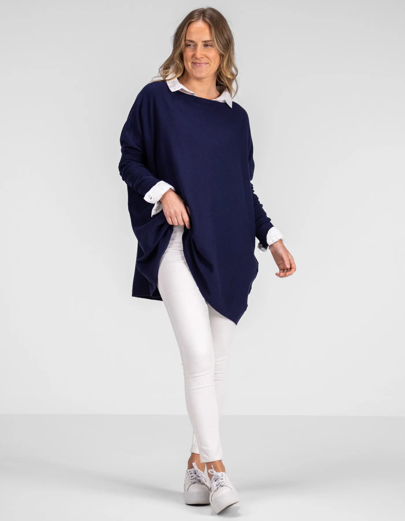 Marley Oversize Cotton Knit Jumper in Navy